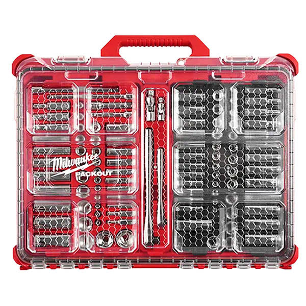 106PC Milwaukee 1/4 And 3/8 Metric & SAE Ratchet And Socket Set With Packout Low-Profile Organizer