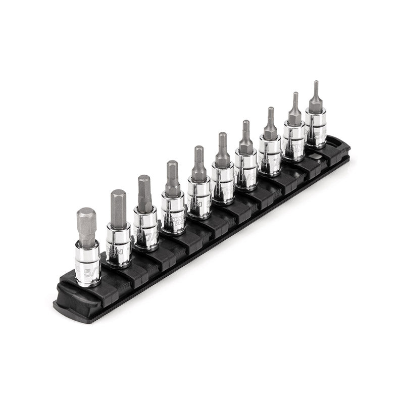 SHB90105 TEKTON - 1/4 Inch Drive Hex Bit Socket Set With Rail 10-Piece (5/64-5/16 In)