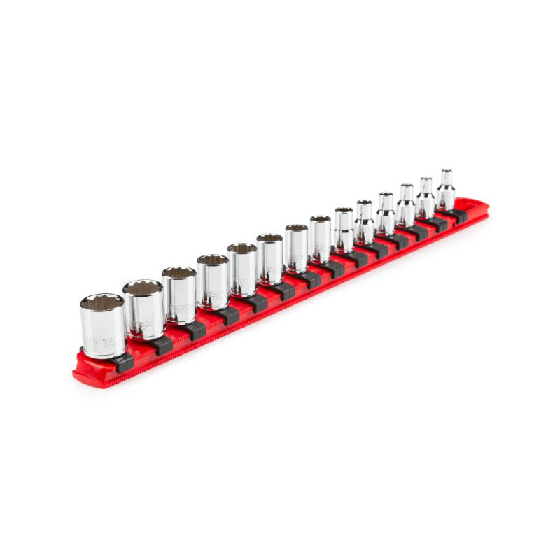 SHD90112 TEKTON - 1/4 Inch Drive 12-Point Socket Set With Rail 14-Piece (4-15 Mm)