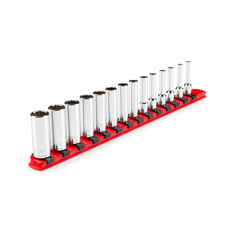 SHD90114 TEKTON - 1/4 Inch Drive Deep 12-Point Socket Set With Rail 14-Piece (4-15 Mm)