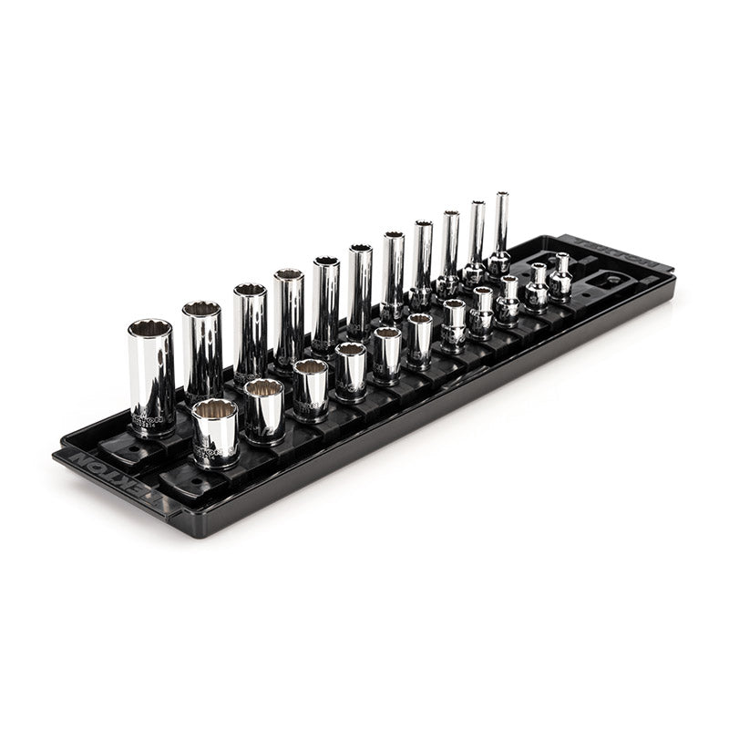 SHD90213 TEKTON - 1/4 Inch Drive 12-Point Socket Set With Rails And Tray 22-Piece (5/32-9/16 In.)