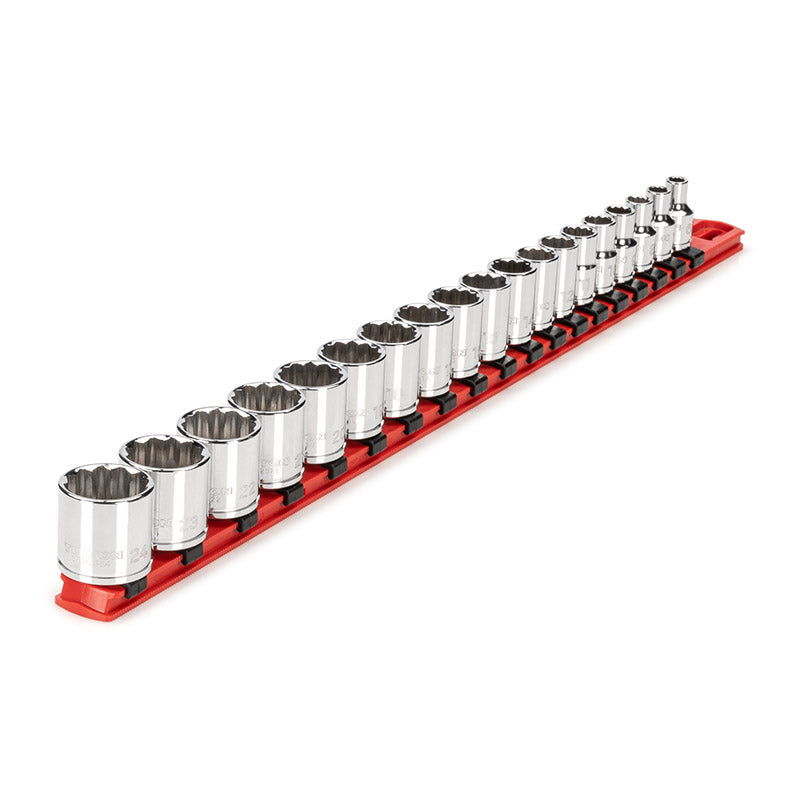 SHD91112 TEKTON - 3/8 Inch Drive 12-Point Socket Set With Rail 19-Piece (6-24 Mm)