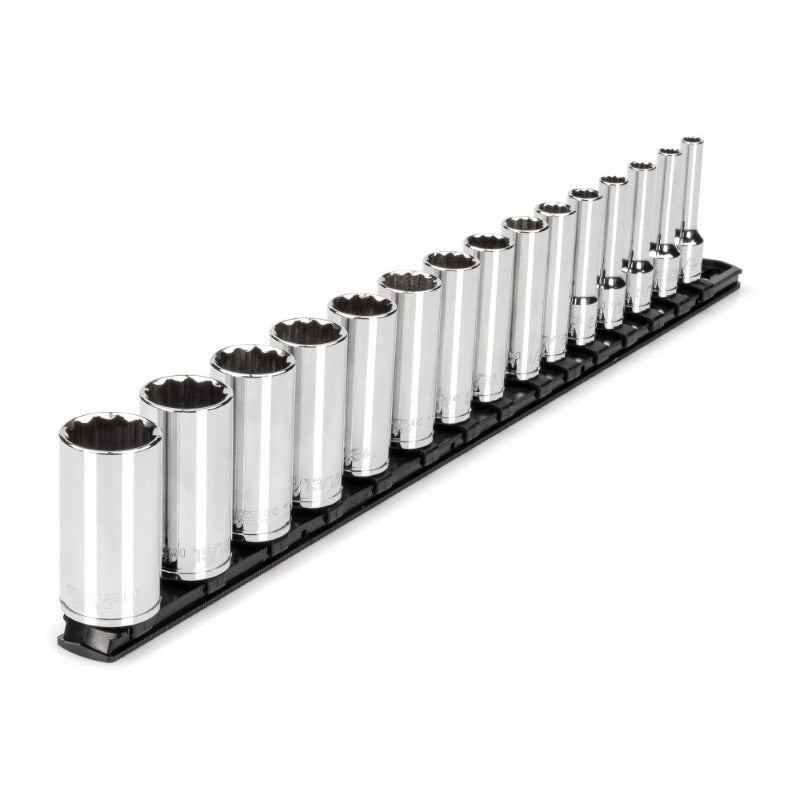 SHD91115 TEKTON - 3/8 Inch Drive Deep 12-Point Socket Set With Rail 15-Piece (1/4-1 In.)