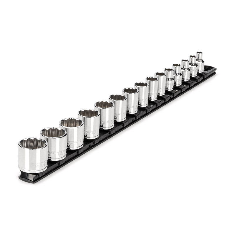 SHD91111 TEKTON - 3/8 Inch Drive 12-Point Socket Set With Rail 15-Piece (1/4-1 In.)