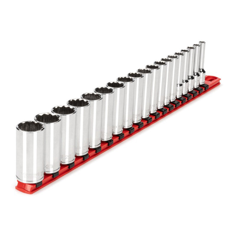 SHD91116 TEKTON - 3/8 Inch Drive Deep 12-Point Socket Set With Rail 19-Piece (6-24 Mm)