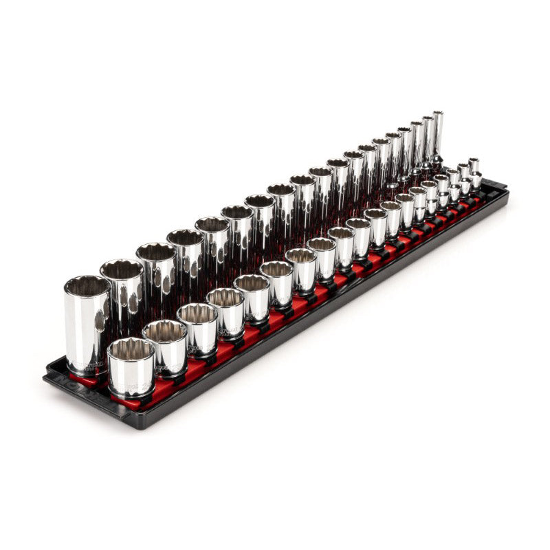 SHD91212 TEKTON - 3/8 Inch Drive 12-Point Socket Set With Rails And Tray 38-Piece (6-24 Mm)