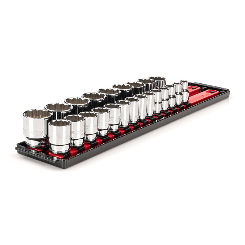 SHD92120 TEKTON - 1/2 Inch Drive 12-Point Socket Set With Rails And Tray 23-Piece (10-32 Mm)