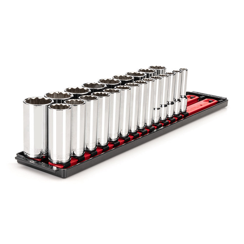 SHD92121 TEKTON - 1/2 Inch Drive Deep 12-Point Socket Set With Rails And Tray 23-Piece (10-32 Mm)