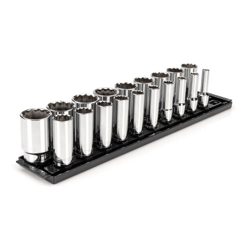 SHD92127 TEKTON - 1/2 Inch Drive Deep 12-Point Socket Set With Rails And Tray 19-Piece (3/8 - 1-1/2 In.)