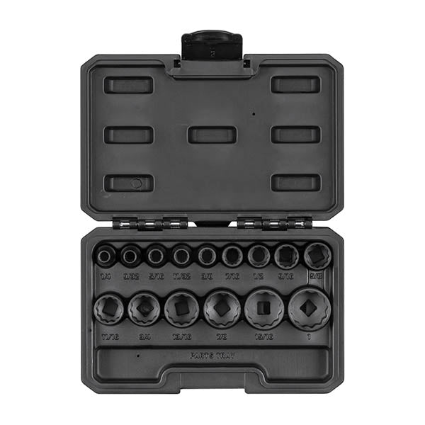 SID91304 TEKTON - 3/8 Inch Drive 12-Point Impact Socket Set With Case 15-Piece (1/4-1 In.)