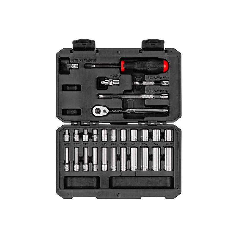 SKT05102 TEKTON - 1/4 Inch Drive 6-Point Socket And Ratchet Set With Case 28-Piece (5/32-9/16 In.)