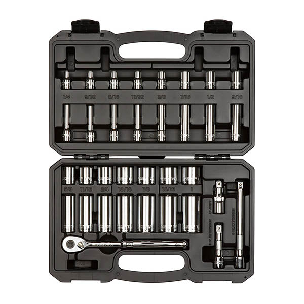 SKT15101 TEKTON - 3/8 Inch Drive 6-Point Socket And Ratchet Set With Case 34-Piece (1/4-1 In.)