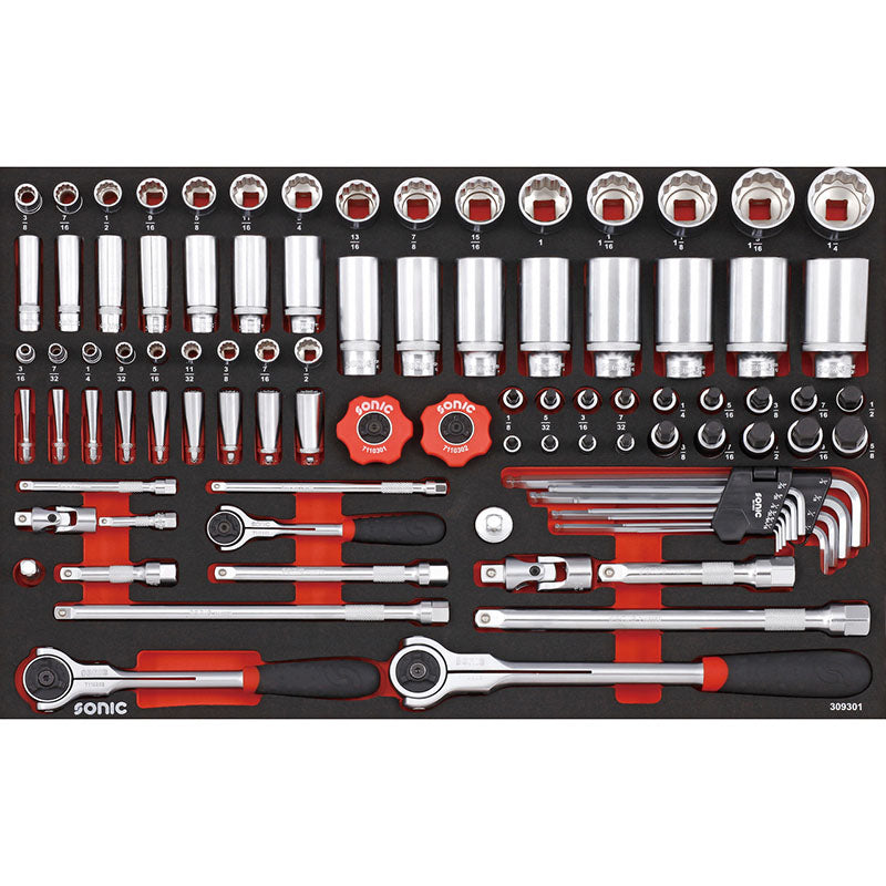93PCS Sonic Tools - SAE Socket Set 1/4" 3/8" And 1/2" . M SFS