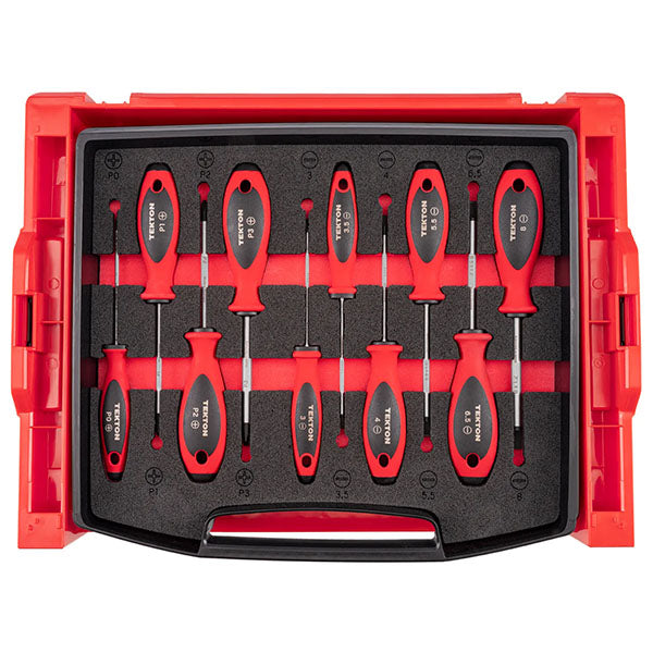 10-PIECE Tekton - Phillips And Slotted Screwdriver Set With Open Top Drawer And Rack - 4 Inch Shanks
