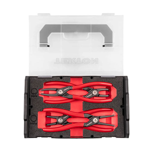 4-PIECE Tekton - 7 Inch Internal And External Retaining Ring Pliers Set With Mini Stacking Tool Box, (0.070 In. Tips)