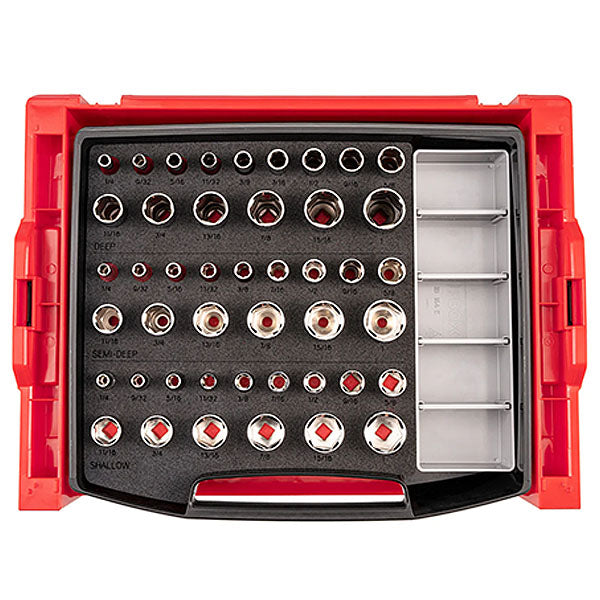 45-PIECE Tekton - 3/8 Inch Drive Shallow, Semi-Deep, And Deep 6-Point Socket Set With Open Top Drawer And Rack, (1/4 - 1 In.)