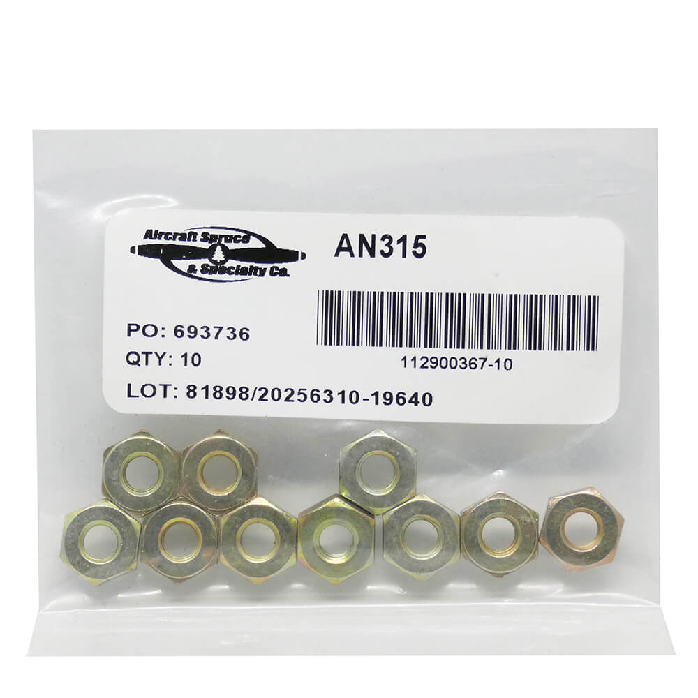 AN315-3L Nut, Full Hex (Pack Of 10)