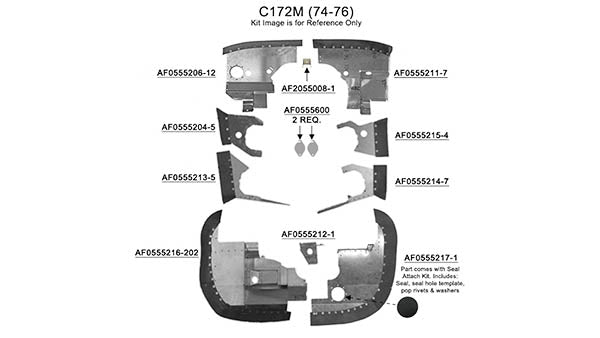 C172M-7476PCCS McFarlane Airforms Baffle Engine Kit Powder Coat Cowl Saver Seal