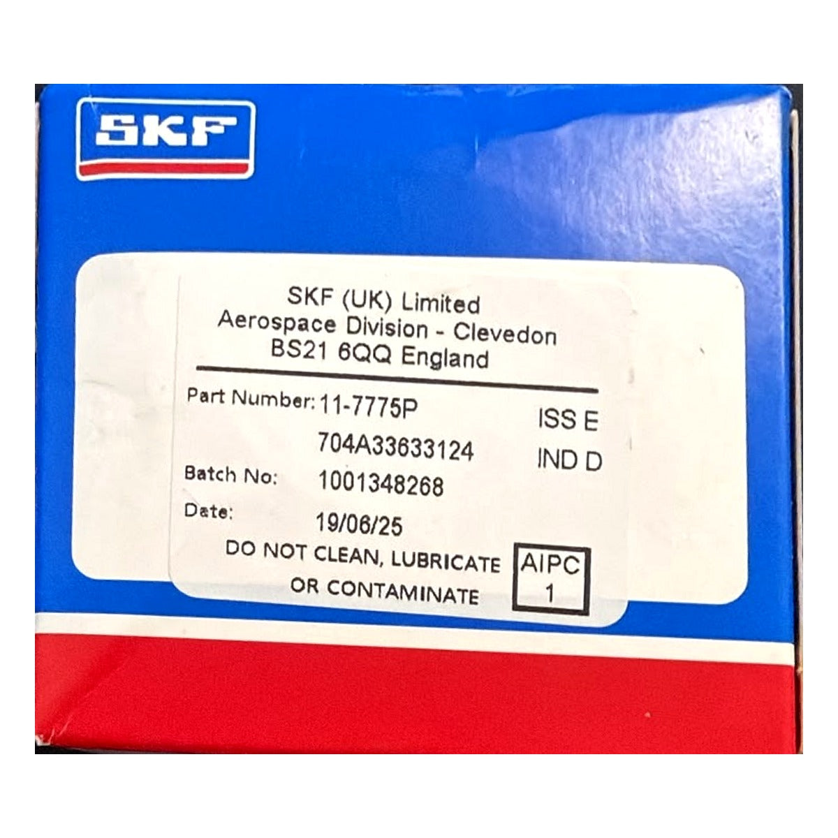 SKF (UK) Limited Aerospace Division Clevedon England packaging label: SKF P/N 11-7775P dual-marked with Airbus Helicopters P/N 704A33633124 (IND D) - proof of identity with SKF FAA-PMA B60-90-0100