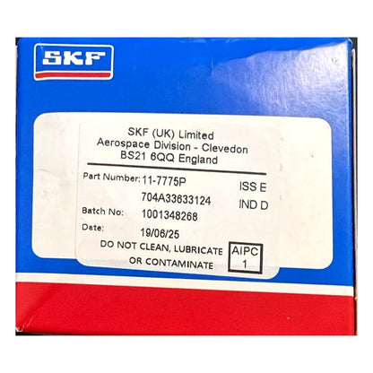 SKF (UK) Limited Aerospace Division Clevedon England packaging label: SKF P/N 11-7775P dual-marked with Airbus Helicopters P/N 704A33633124 (IND D) - proof of identity with SKF FAA-PMA B60-90-0100